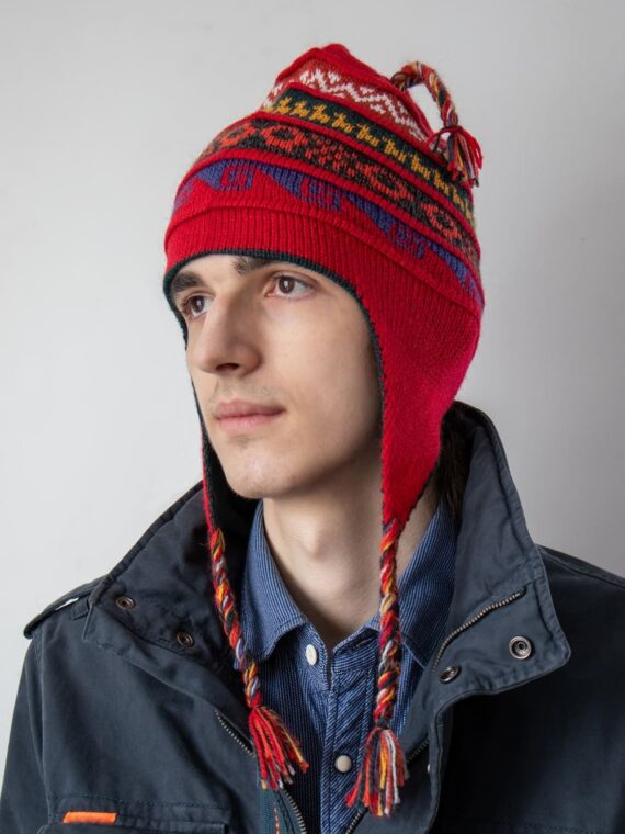 Chullo double layered Red & Green Hat