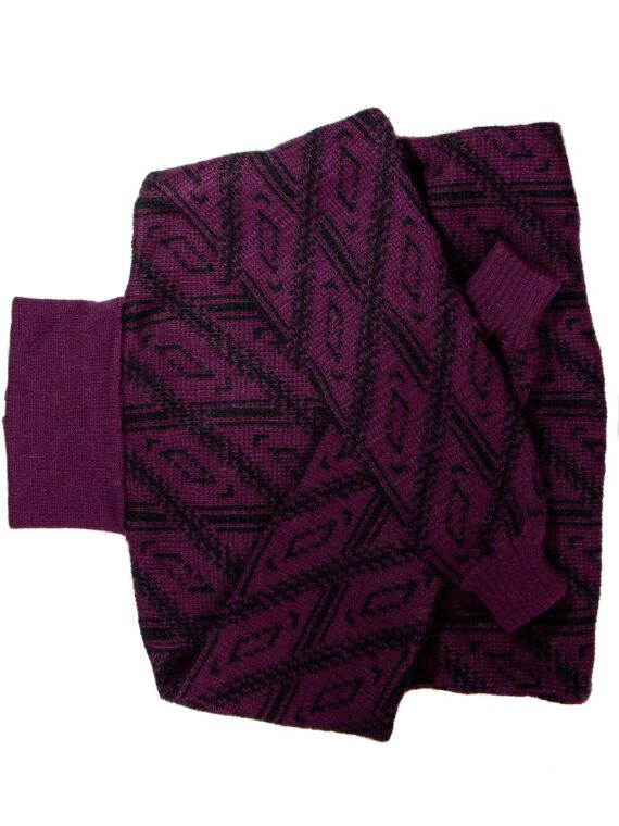 Wali Jacquard Purple-Black Sweater with zipped collar